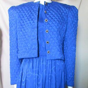 SALE Impressive Vintage Royal Blue Quilted Jacket & Dress 1980 Style